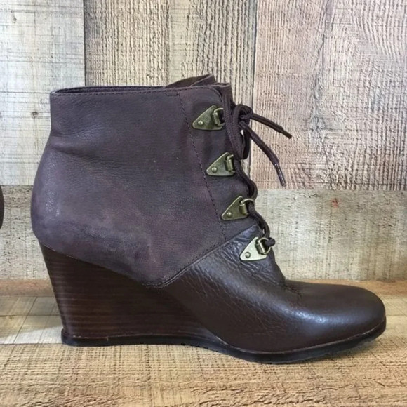 Franco Sarto Brown Leather Derby Wedge Ankle Booties Womens 10 M Heeled Boots - Picture 5 of 12